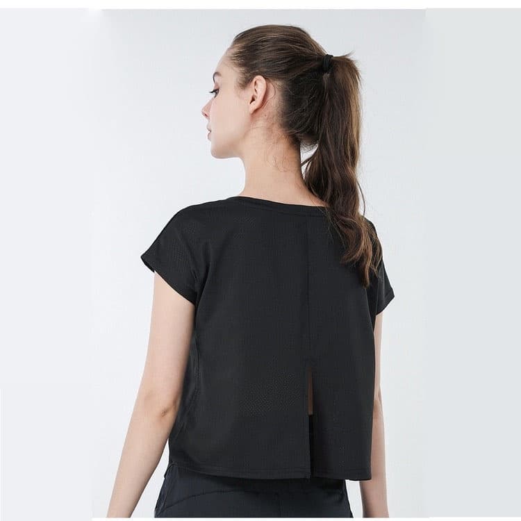 เสื้อยืดแขนสั้น ผ้าตาข่าย ทรงหลวม เหมาะกับใส่เล่นโยคะ ฟิตเนส วิ่ง สําหรับผู้หญิง รูปที่ 9