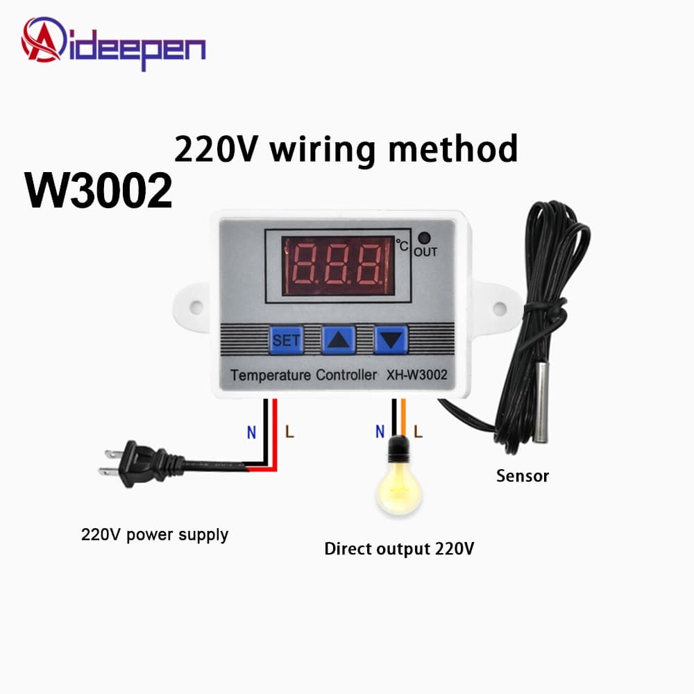 XH-W3002 AC 110-220V อุปกรณ์เทอร์โมมิเตอร์ดิจิตอลสําหรับควบคุมอุณหภูมิมีไฟ Temperature Controller รูปที่ 1