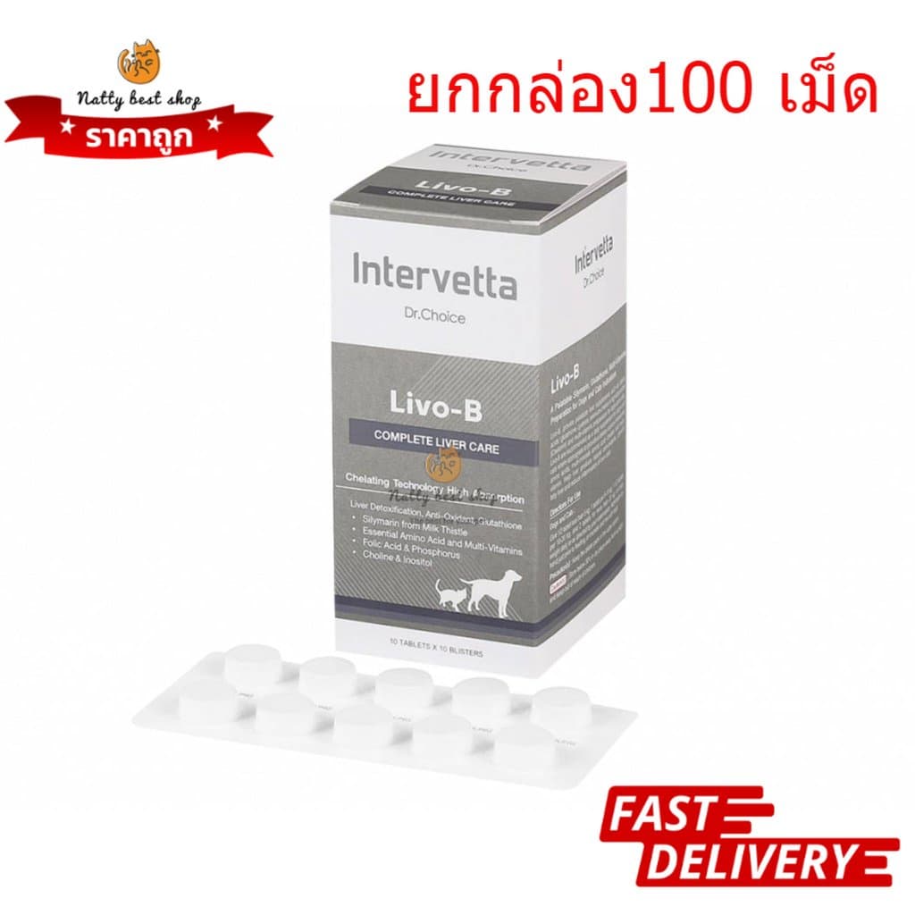 Dr.Choice Livo-B ยกกล่อง 100เม็ด บำรุงตับในสุนัขและแมว exp 06/2027 รูปที่ 1