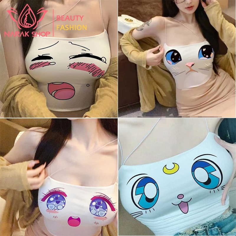 เสื้อครอปสกรีนลายสุดฮิต ครอปแมว นุ้งอ๊อค ตาหวาน เสื้อกั๊กสั้น เสื้อสายเดี่ยวลายน้องตาหวาน รูปที่ 1