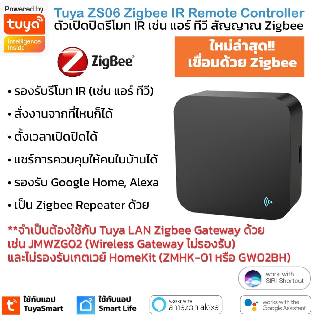 Tuya ZS06 อุปกรณ์เปิดปิดแอร์ ทีวีนอกบ้านผ่านแอป Zigbee สั่งด้วยเสียง Google Home/Alexa IR Remote รูปที่ 1