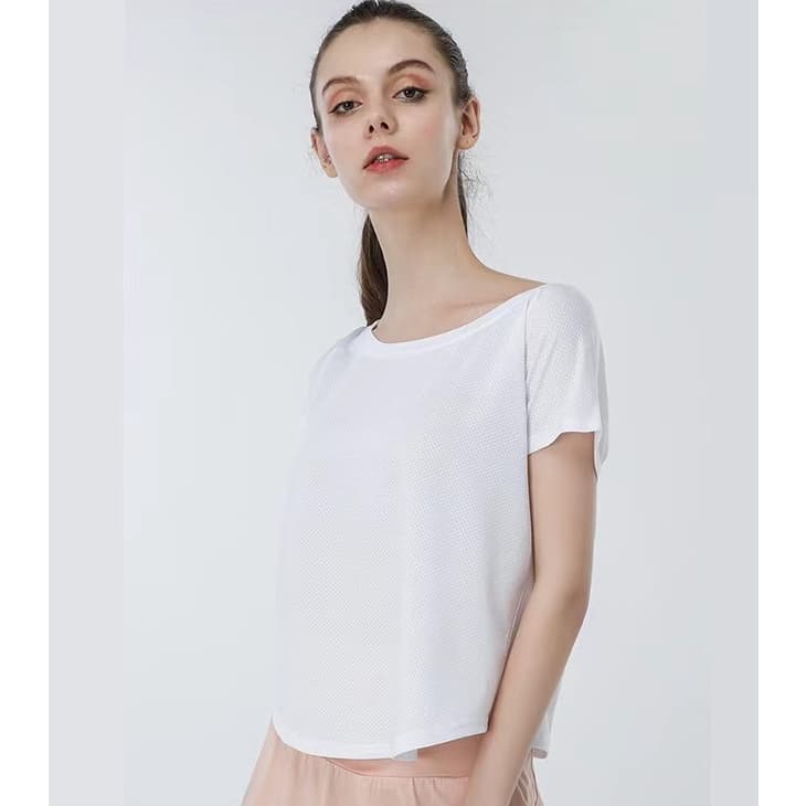 เสื้อยืดแขนสั้น ผ้าตาข่าย ทรงหลวม เหมาะกับใส่เล่นโยคะ ฟิตเนส วิ่ง สําหรับผู้หญิง รูปที่ 5