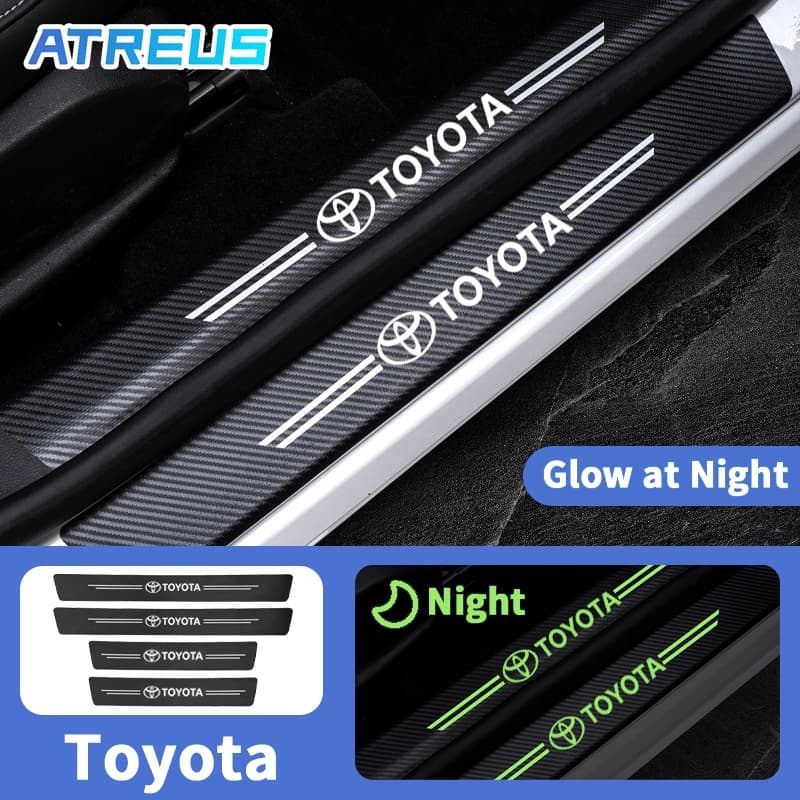 Toyota สติกเกอร์คาร์บอนไฟเบอร์เรืองแสง ป้องกันรอยขีดข่วน สำหรับติดประตูรถยนต์ Toyota Prius Fortuner Corolla Cross CHR Camry Wish Vios Veloz Estima Sienta Yaris Ativ Altis Sienta bZ4X Hiace Hilux Revo Car Threshold stickers to prevent trampling รูปที่ 1