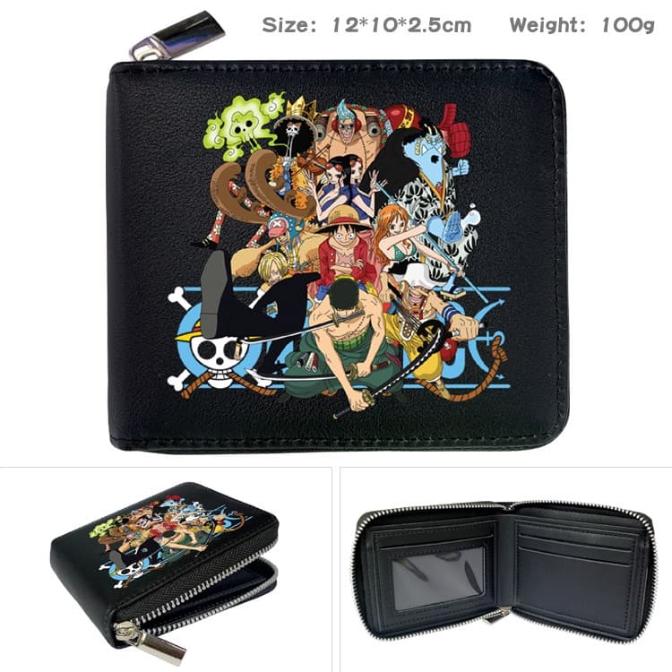 One Piece Luffy Fanily Black Simple Casual Student Short Wallet Boy Girl Cartoon ID Coin Purse รูปที่ 2