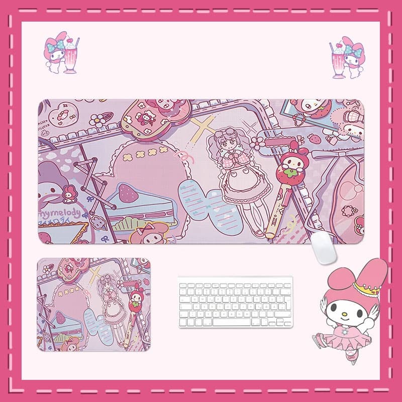 Kam แผ่นรองเมาส์ กันน้ํา ขนาดใหญ่ 800 มม. X 300 มม. พิมพ์ลายการ์ตูน Sanrio Melody HD สําหรับตกแต่งโต๊ะคอมพิวเตอร์ สํานักงาน รูปที่ 3
