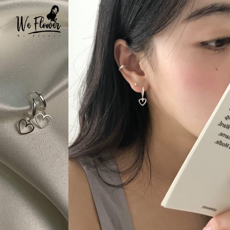 We Flower ต่างหูห่วงเงิน 925 จี้รูปหัวใจน่ารัก กลวง ขนาดเล็ก สไตล์เกาหลี เครื่องประดับ สําหรับผู้หญิง รูปที่ 1