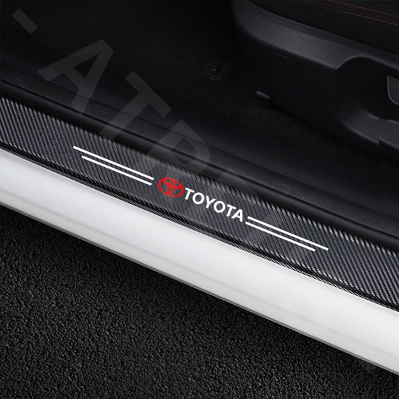Toyota สติกเกอร์คาร์บอนไฟเบอร์เรืองแสง ป้องกันรอยขีดข่วน สำหรับติดประตูรถยนต์ Toyota Prius Fortuner Corolla Cross CHR Camry Wish Vios Veloz Estima Sienta Yaris Ativ Altis Sienta bZ4X Hiace Hilux Revo Car Threshold stickers to prevent trampling รูปที่ 4