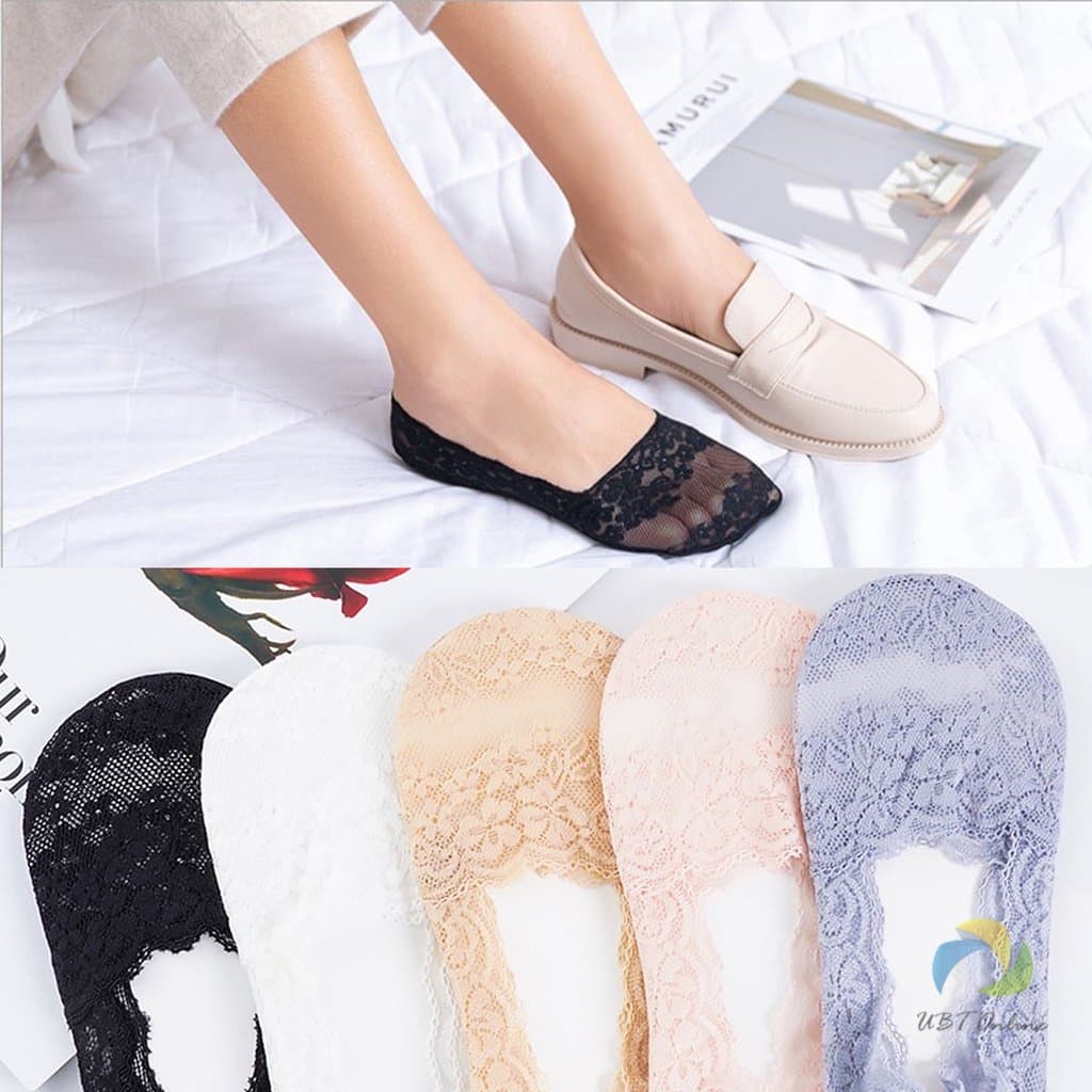 UBT ถุงเท้าลูกไม้ ถุงเท้าผ้าฝ้าย ด้านล่างซิลิโคนกันลื่น Lace socks รูปที่ 5