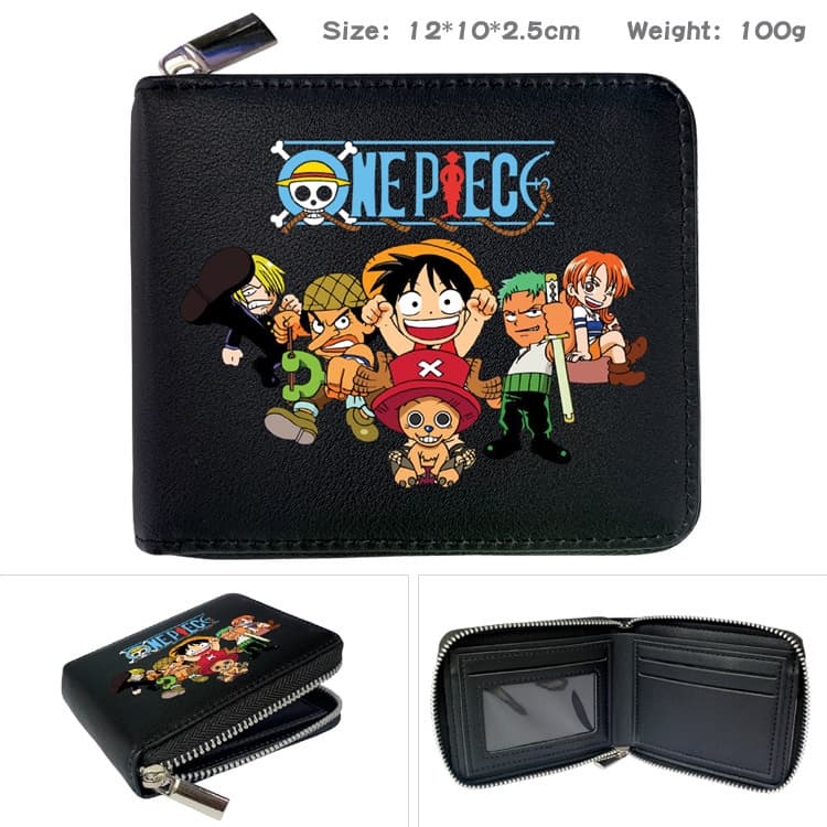 One Piece Luffy Fanily Black Simple Casual Student Short Wallet Boy Girl Cartoon ID Coin Purse รูปที่ 1