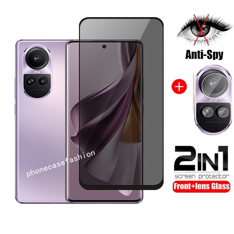 2in1 ความเป็นส่วนตัวป้องกันหน้าจอสําหรับOppo reno 15 14 13 12 11 10 pro plus 5G 13F 12F 11F reno10 reno12 10pro + 2023 Tinted Anti Spyกระจกนิรภัยป้องกันฟิล์ม รูปที่ 1
