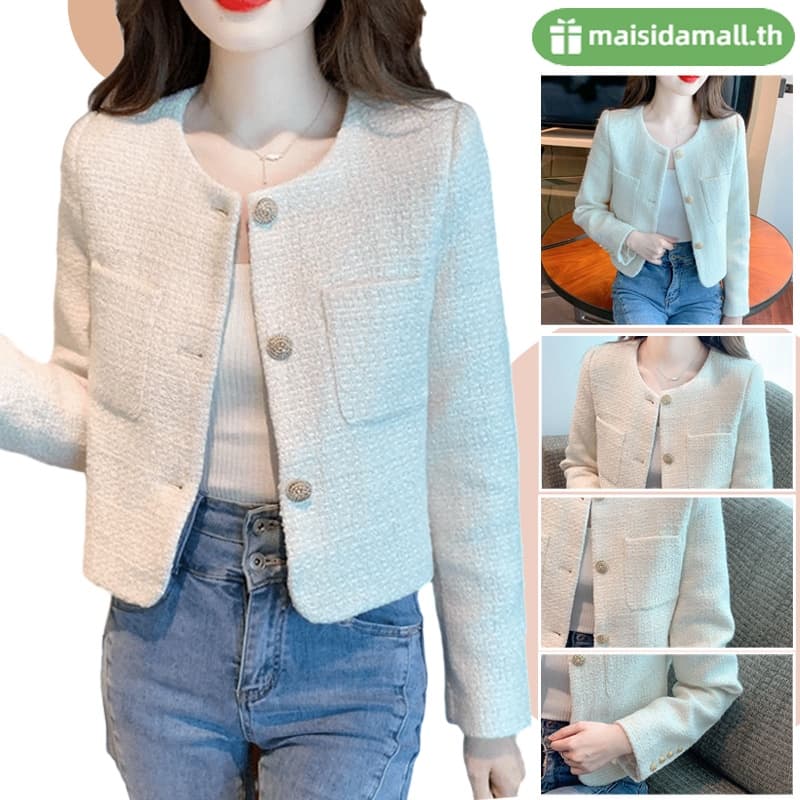 จากไทย MSD งานตรงปก ผ้าหนานุ่ม เสื้อคลุมผ้าทอทวีต แต่งกระดุมสีทอง Blazer รูปที่ 1
