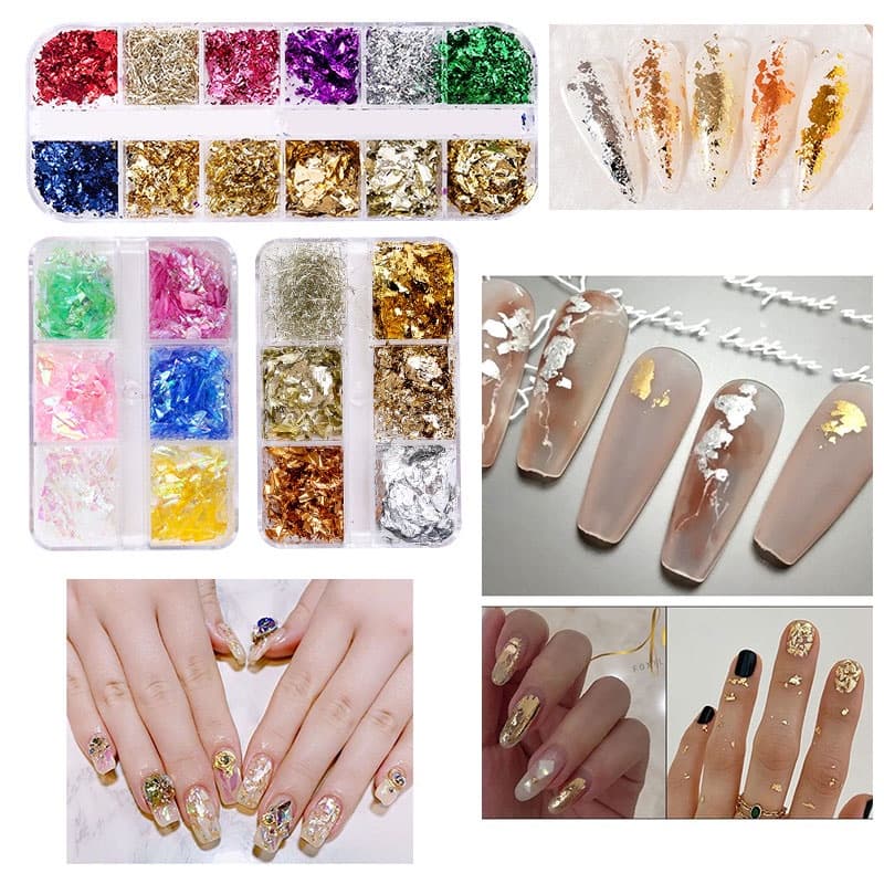Koudan กลิตเตอร์เลื่อม ฟอยล์สีทอง รูปเปลือกหอย ผลไม้ สําหรับตกแต่งเล็บ DIY รูปที่ 2
