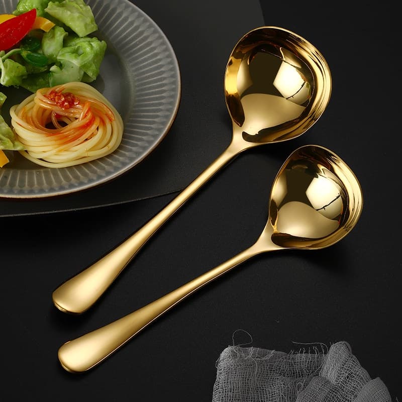 Oukeai ช้อนสเตนเลส 304 แบบหนา ขนาดเล็ก สีทอง สําหรับกรองซุป หม้อไฟ ซอส ใช้ในครัวเรือน รูปที่ 2
