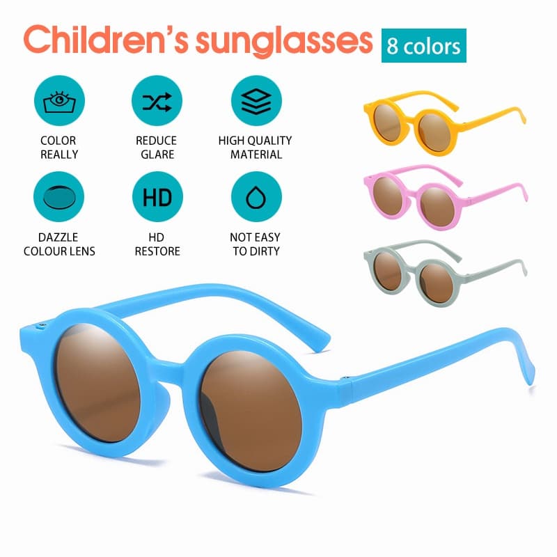 แว่นตาเด็ก น่ารัก แว่นกันแดด สำหรับเด็ก ป้องกันรังสี UV400 แฟชั่น สีทึบ รูปที่ 9