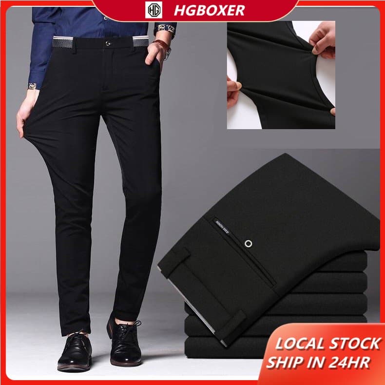 Ready Stock Mens Black Slacks Business Office อย่างเป็นทางการยืดกางเกงขายาวลําลอง Slimfit รูปที่ 1