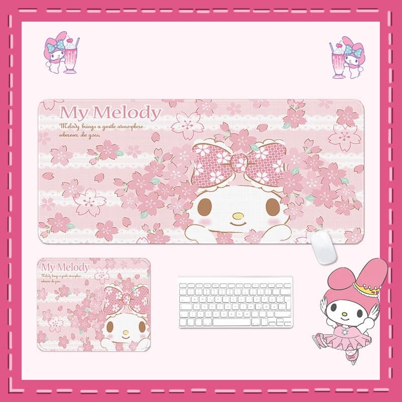Kam แผ่นรองเมาส์ กันน้ํา ขนาดใหญ่ 800 มม. X 300 มม. พิมพ์ลายการ์ตูน Sanrio Melody HD สําหรับตกแต่งโต๊ะคอมพิวเตอร์ สํานักงาน รูปที่ 4