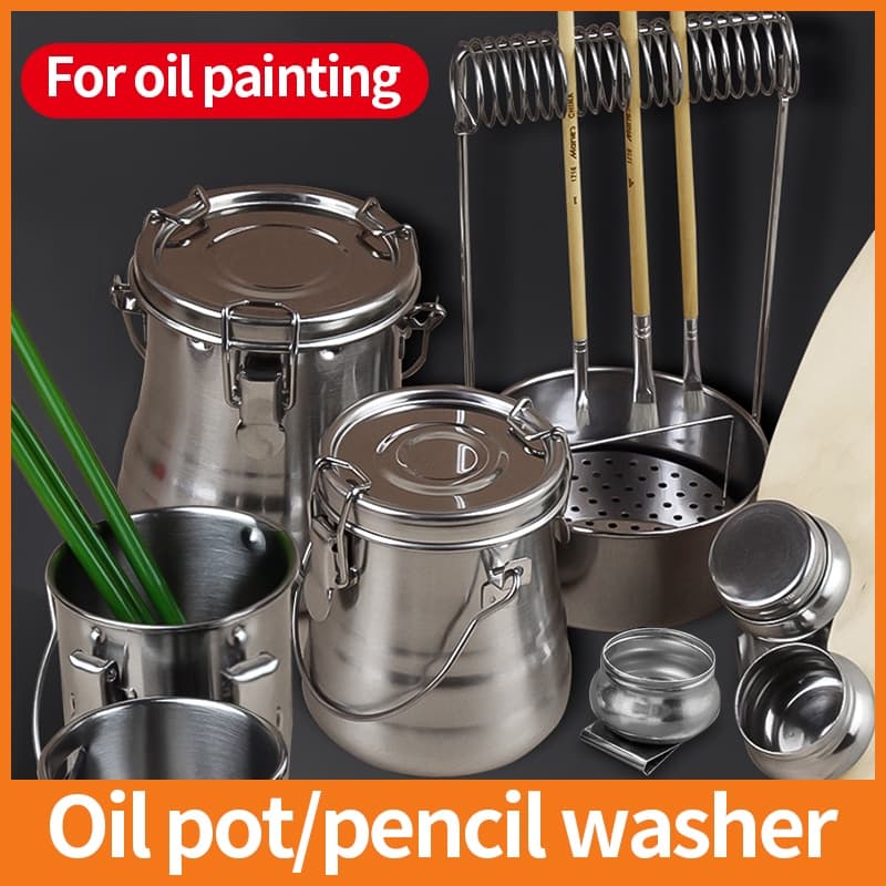 Art Painting Palette ปากกา-ซักผ้าถังสแตนเลสปิดผนึกแบบพกพาอุปกรณ์แห้งผู้ถือปากกา Sketch Oil Draw Art Supplie รูปที่ 2
