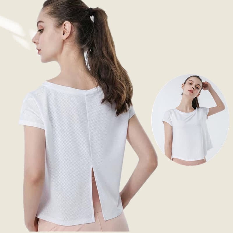 เสื้อยืดแขนสั้น ผ้าตาข่าย ทรงหลวม เหมาะกับใส่เล่นโยคะ ฟิตเนส วิ่ง สําหรับผู้หญิง รูปที่ 1