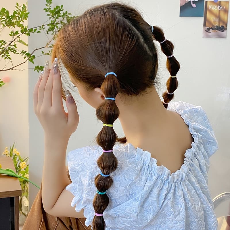 ยางรัดผม แบบยืดหยุ่นสูง สีสันสดใส เครื่องประดับผม สําหรับผู้ใหญ่ และเด็ก รูปที่ 2