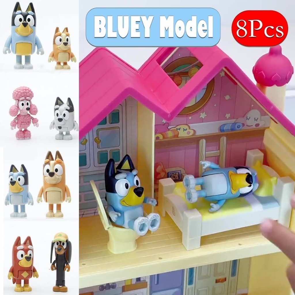 จัดส่งใน24ซม.ชุด8ตัว ครอบครัว Bluey ของเล่นฟิกเกอร์ PVC ของเล่นbluey toys โมเดล รูปที่ 5
