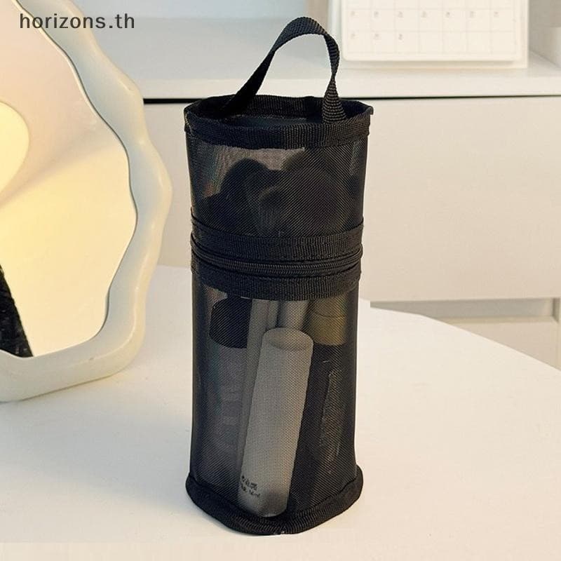 Mesh Dual-use Makeup Brush Storage Bag Portable Brush Case Simple Large Capacity Brush Bucket Holder Travel Stand-up Pouch {th} รูปที่ 7