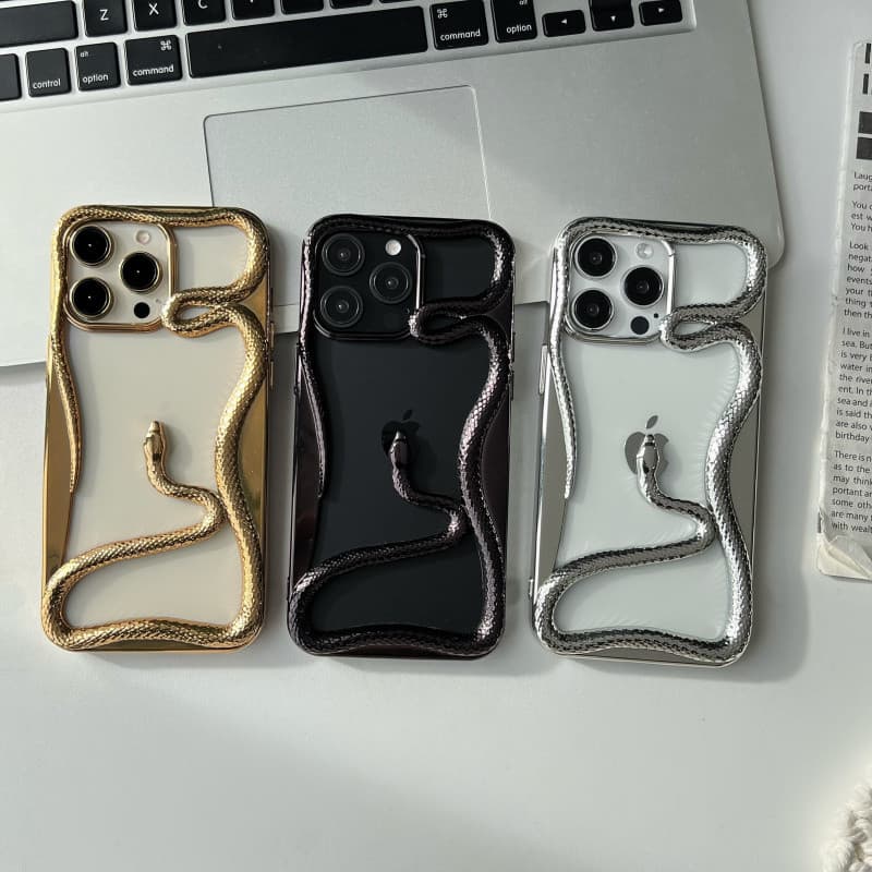 3d hollowed out เคสโทรศัพท์สีทองรูปงูสําหรับ iPhone 11 12 13 14 15 16 Pro Max Plus ปลอก Simple anti fall ปกอ่อนสําหรับ iPhone16Promax กรณี รูปที่ 8