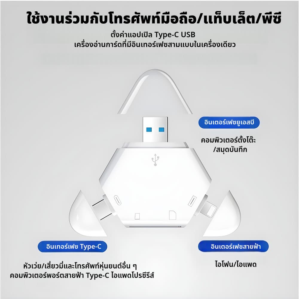 Actual 3 in 1 SD TF Card Reader เครื่องอ่านการ์ดหน่วยความจำความเร็วสูง Adapter Type C USB 3.0 OTG Card Reader รูปที่ 2