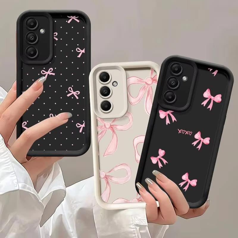 เคส For Samsung A06 A16 A54 A55 A05 A05S A15 A35 A53 A52 A12 A56 A32 A13 A14 A36 A26 เคสซิลิโคนอ่อนนุ่ม ลายโบว์สีชมพู รูปที่ 1