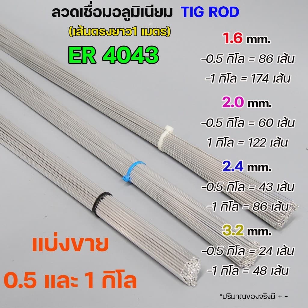ลวดเชื่อมอลูมิเนียม TIG ROD ลวดเติม มิเนียม เกรด 4043 ขนาด 1.6/ 2.0/ 2.4/ 3.2 แพคละ 0.5กิโล และ1กิโล รูปที่ 2