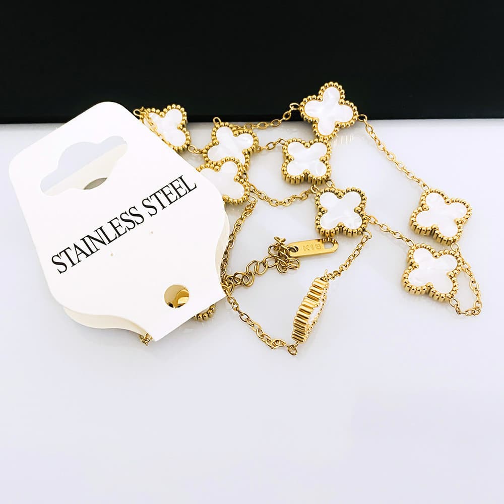 สิบดอกไม้13มมสองด้านสี่ใบโคลเวอร์สร้อยคอไทเทเนียมเหล็ก18เคคลาสสิกแฟชั่นไม่ซีดจางสามารถอาบน้ําสวมสร้อยคอ-- *- รูปที่ 6