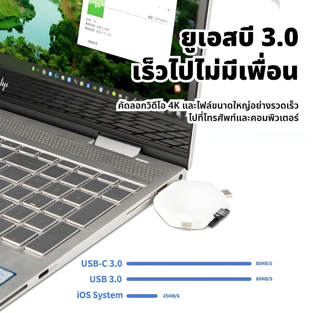 Actual 3 in 1 SD TF Card Reader เครื่องอ่านการ์ดหน่วยความจำความเร็วสูง Adapter Type C USB 3.0 OTG Card Reader รูปที่ 7