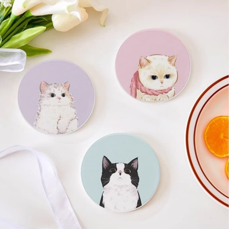 1 PC ถ้วยแมว Coaster การ์ตูนน่ารัก Anti Scalding ความร้อนฉนวนกันความร้อนบนโต๊ะอาหาร Decor Table Decor รูปที่ 5