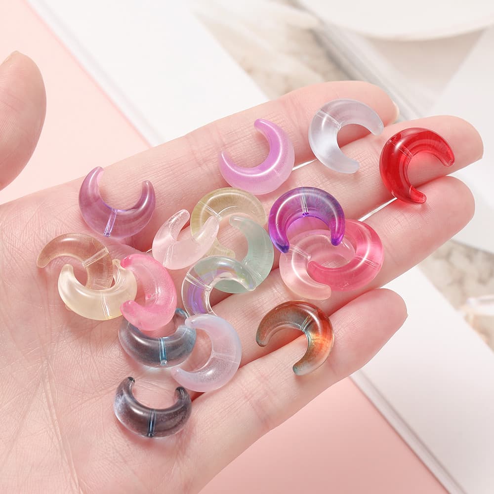 St.kunkka 10ชิ้น13 * 15mm ลูกปัดแก้วดวงจันทร์ลูกปัด ตัวเว้นวรรค ลูกปัดแนวนอนหลุมสามารถใช้ สําหรับทําเองสร้อยคอสร้อยข้อมือทํา รูปที่ 7