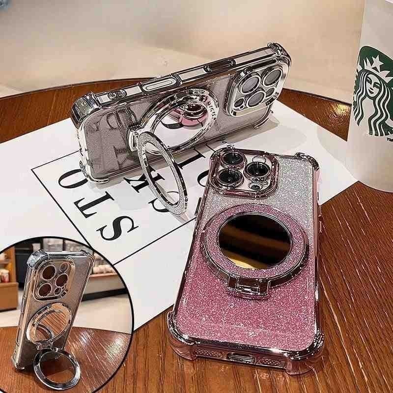 เคส Redmi A5 POCO C71 ใหม่Gradient Glitterปลอกพร้อมกระจกแต่งหน้าที่วางขาตั้งแม่เหล็กXiaomi POCO C71 Redmi A 5 เลนส์ป้องกันพร้อมวงเล็บเชือกเส้นเล็กฝาครอบโทรศัพท์กันกระแทก รูปที่ 2