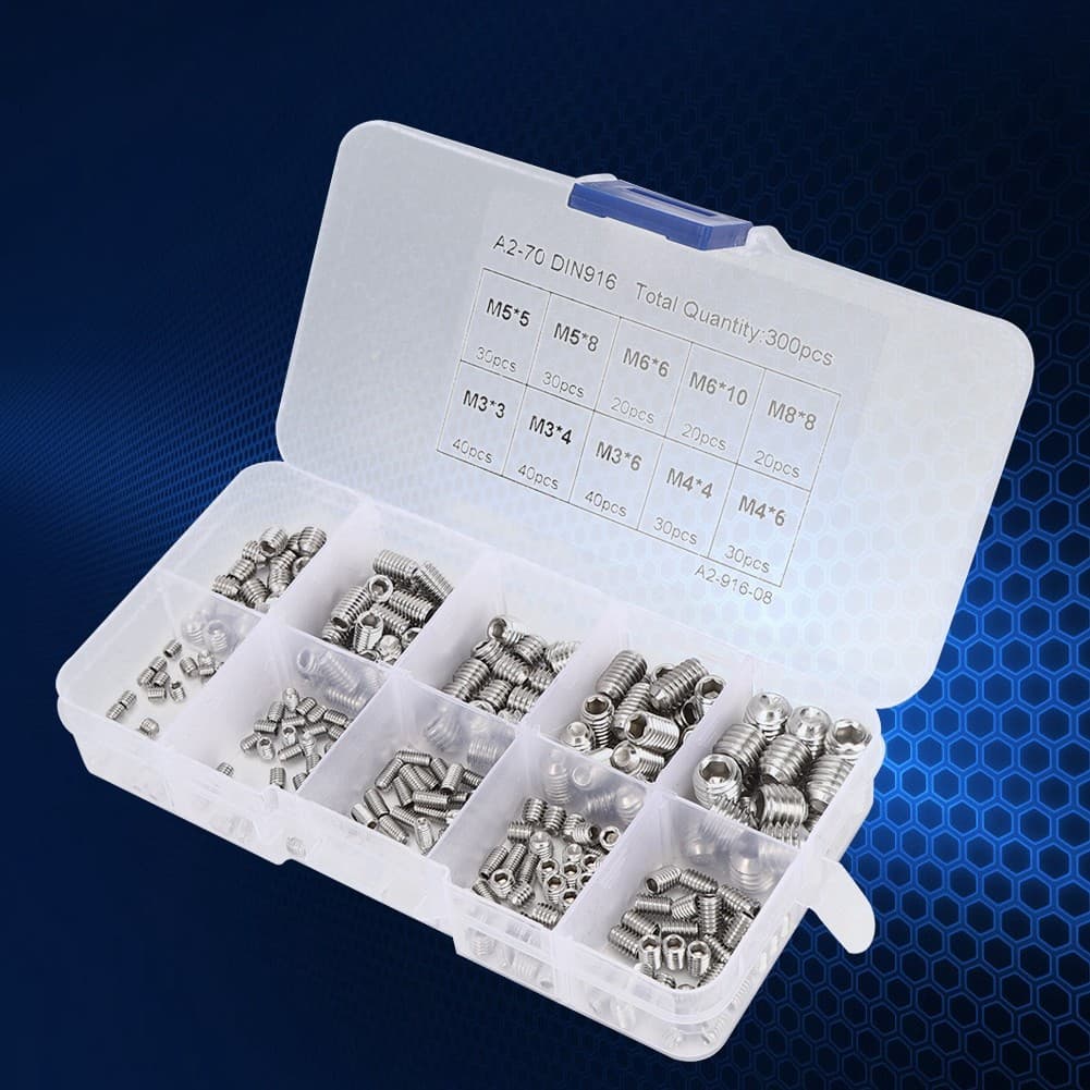 300 ชิ้นชุดชุด M3/M4 M5 M6 M8 Hex Socket Grub สกรู รูปที่ 1