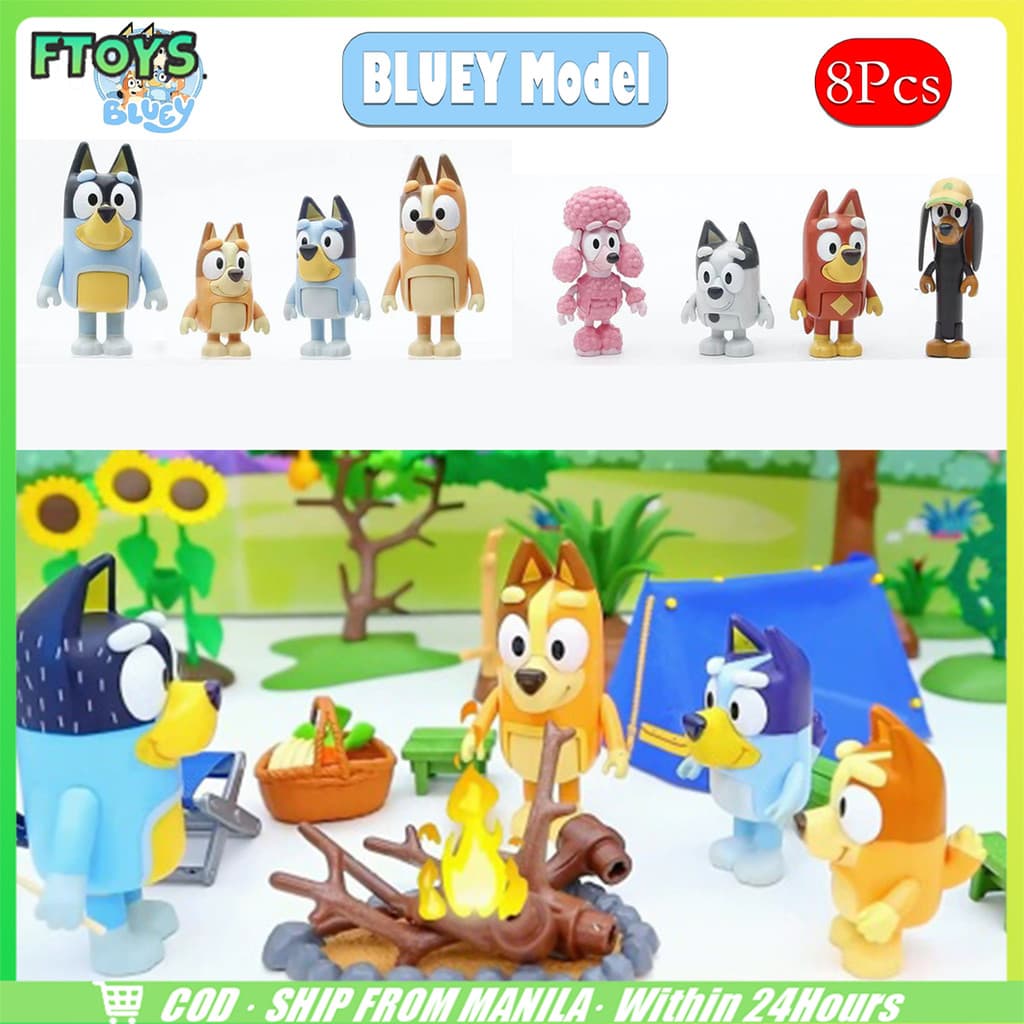 จัดส่งใน24ซม.ชุด8ตัว ครอบครัว Bluey ของเล่นฟิกเกอร์ PVC ของเล่นbluey toys โมเดล รูปที่ 1