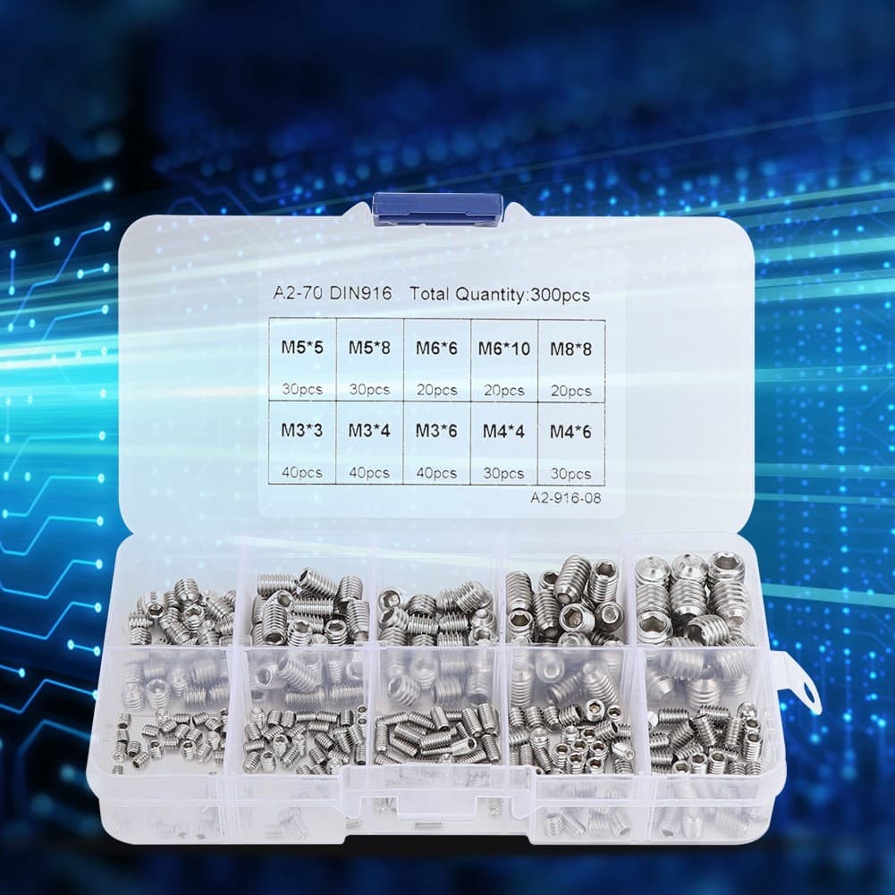 300 ชิ้นชุดชุด M3/M4 M5 M6 M8 Hex Socket Grub สกรู รูปที่ 2