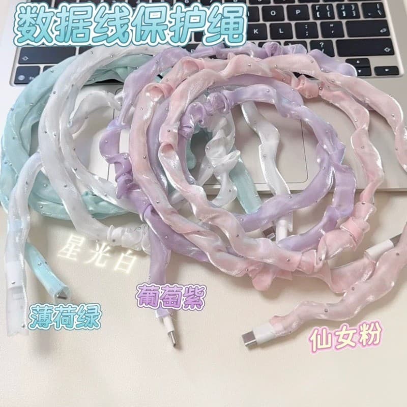 หรูหรา 1.4m Girlyลูกไม้สีชมพูBling DiamomdสายWinder ProtectorสําหรับUSBสายชาร์จสายไฟประเภทC USB Chargerสายไฟข้อมูลOrganizer รูปที่ 5