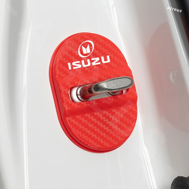 1/4 ชิ้น ISUZU คาร์บอนไฟเบอร์รถประตูล็อคป้องกันประตูล็อค Anti Scratch อุปกรณ์เสริมสําหรับ ISUZU Panther Elf Traga Dmax Mux Trooper MU7 Crosswind Panther Sportivo รูปที่ 6