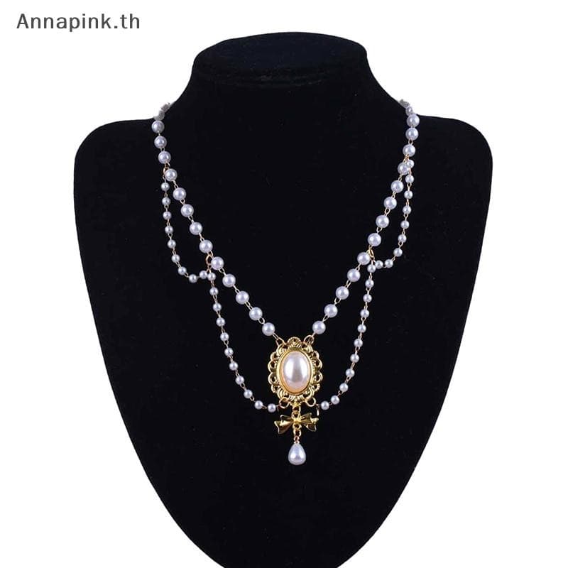 Annapink.th Multi-Layer White Pearl Clavicle สร้อยคออารมณ์ Elegant Baroque Pearl จี้สร้อยคอผู้หญิงเครื่องประดับงานแต่งงาน EN รูปที่ 8