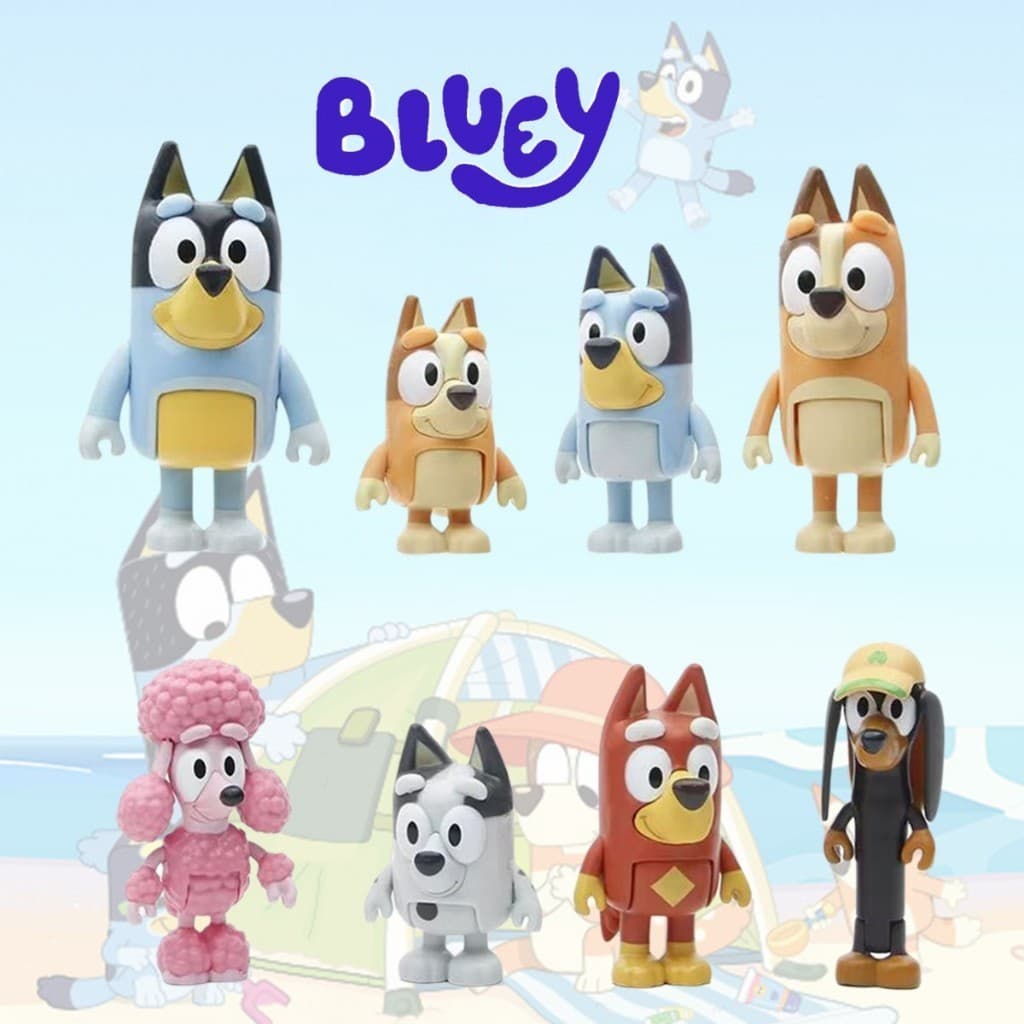 จัดส่งใน24ซม.ชุด8ตัว ครอบครัว Bluey ของเล่นฟิกเกอร์ PVC ของเล่นbluey toys โมเดล รูปที่ 3