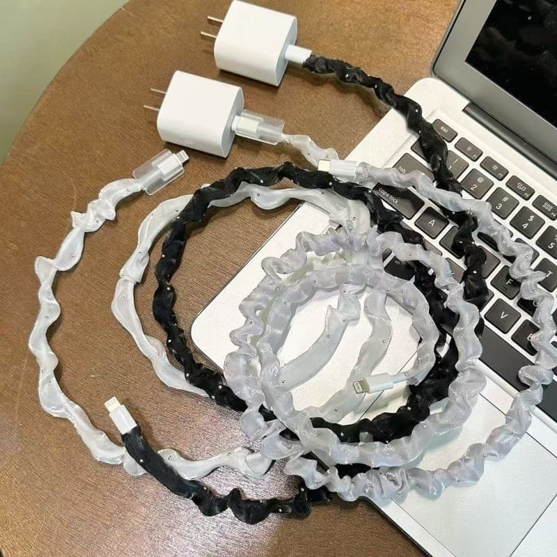 หรูหรา 1.4m Girlyลูกไม้สีชมพูBling DiamomdสายWinder ProtectorสําหรับUSBสายชาร์จสายไฟประเภทC USB Chargerสายไฟข้อมูลOrganizer รูปที่ 9