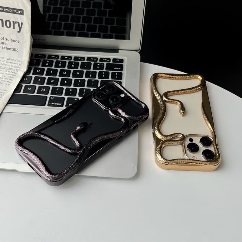 3d hollowed out เคสโทรศัพท์สีทองรูปงูสําหรับ iPhone 11 12 13 14 15 16 Pro Max Plus ปลอก Simple anti fall ปกอ่อนสําหรับ iPhone16Promax กรณี รูปที่ 6
