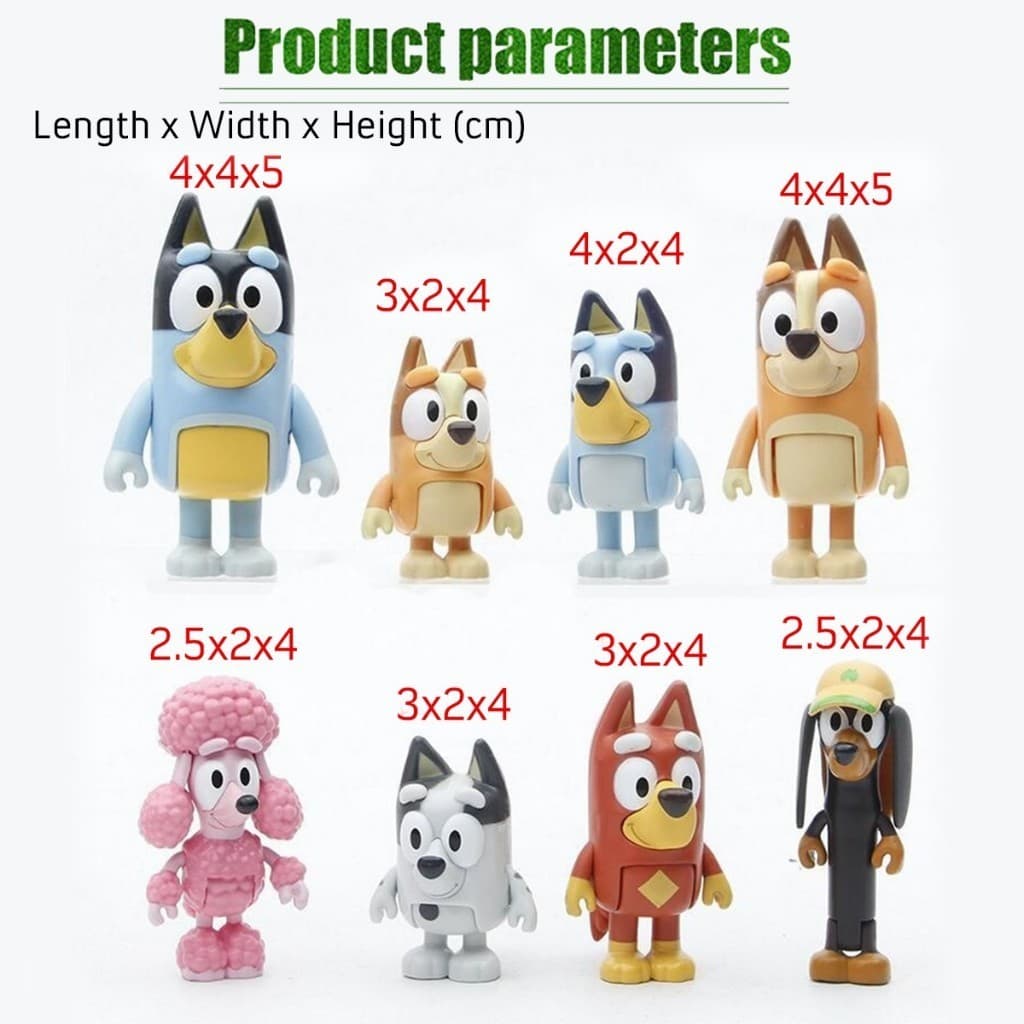 จัดส่งใน24ซม.ชุด8ตัว ครอบครัว Bluey ของเล่นฟิกเกอร์ PVC ของเล่นbluey toys โมเดล รูปที่ 2