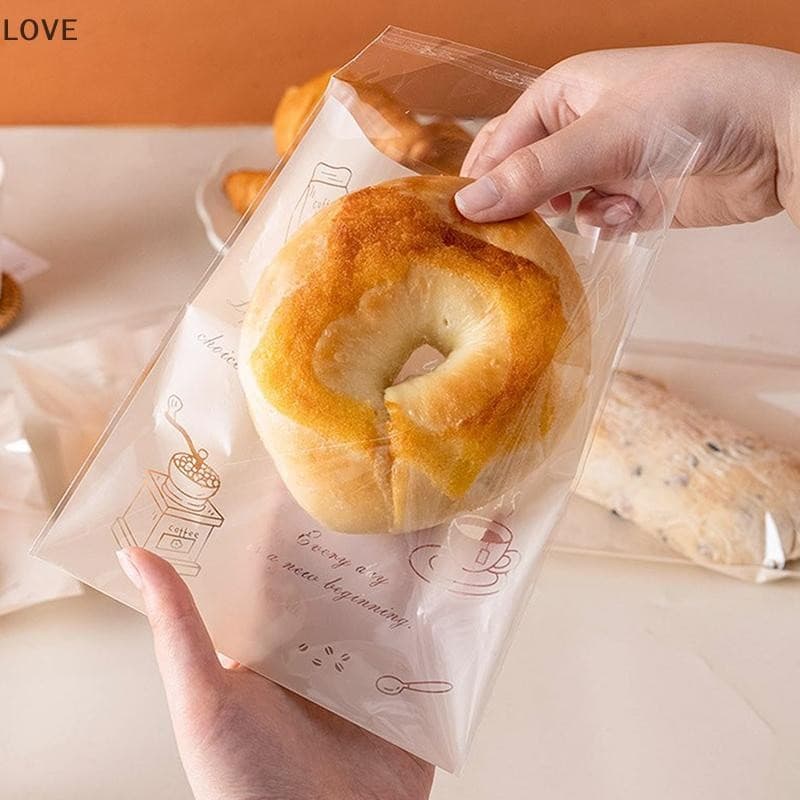 ถุงพลาสติกซีลกาวในตัว 50 ชิ้นสําหรับบรรจุภัณฑ์เบเกอรี่ ครัวซองต์ บิสกิตแฮนด์เมดปาร์ตี้/ ขนมปัง และบรรจุเค้ก QQW รูปที่ 5