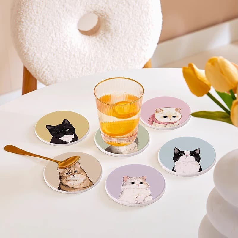 1 PC ถ้วยแมว Coaster การ์ตูนน่ารัก Anti Scalding ความร้อนฉนวนกันความร้อนบนโต๊ะอาหาร Decor Table Decor รูปที่ 9