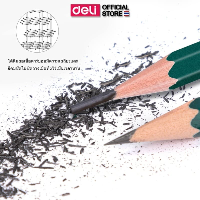 Deli ดินสอไม้ ดินสอ HB และ 2B ดินสอดำ ยกโหล ใช้ทำข้อสอบ ดินสอเขียว Pencils รูปที่ 3