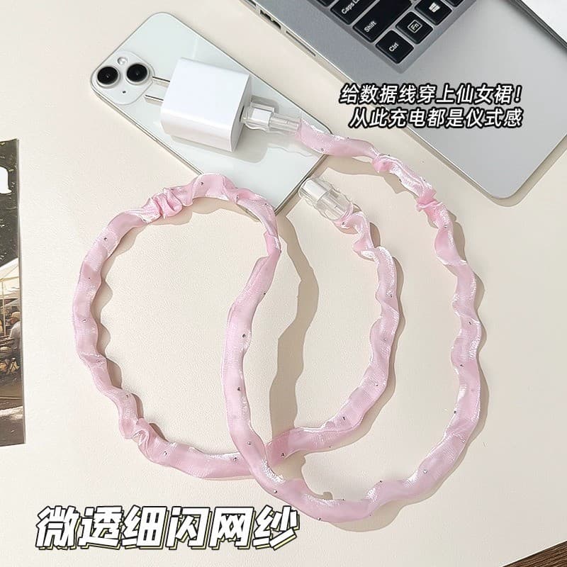 หรูหรา 1.4m Girlyลูกไม้สีชมพูBling DiamomdสายWinder ProtectorสําหรับUSBสายชาร์จสายไฟประเภทC USB Chargerสายไฟข้อมูลOrganizer รูปที่ 3