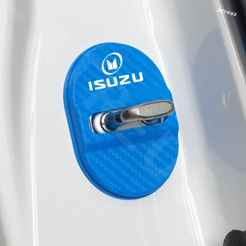 1/4 ชิ้น ISUZU คาร์บอนไฟเบอร์รถประตูล็อคป้องกันประตูล็อค Anti Scratch อุปกรณ์เสริมสําหรับ ISUZU Panther Elf Traga Dmax Mux Trooper MU7 Crosswind Panther Sportivo รูปที่ 5