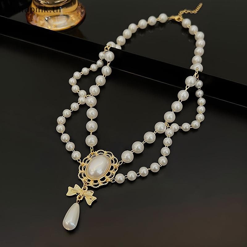 Annapink.th Multi-Layer White Pearl Clavicle สร้อยคออารมณ์ Elegant Baroque Pearl จี้สร้อยคอผู้หญิงเครื่องประดับงานแต่งงาน EN รูปที่ 7